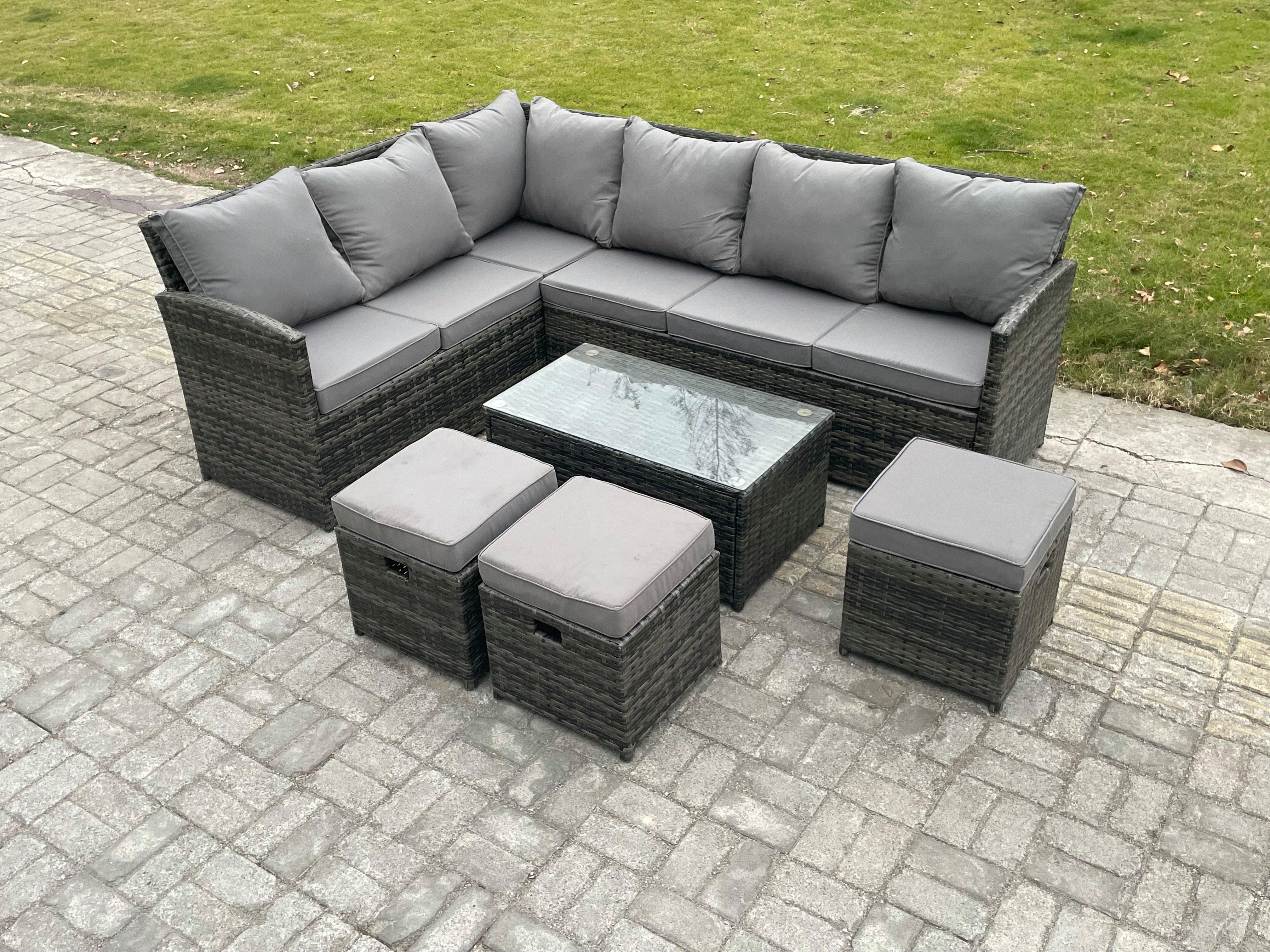 Rattan Lounge Corner Sofa Set Wicker PE Outdoor Garden Furniture Set with Rectangular Coffee Table 3